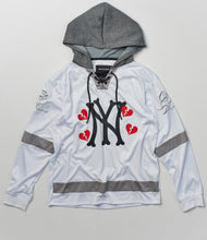 Load image into Gallery viewer, REA| White/Grey “NY BrokenHeart” hockey jersey
