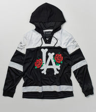 Load image into Gallery viewer, REA| Black/White “LA Crossbone” hockey jersey