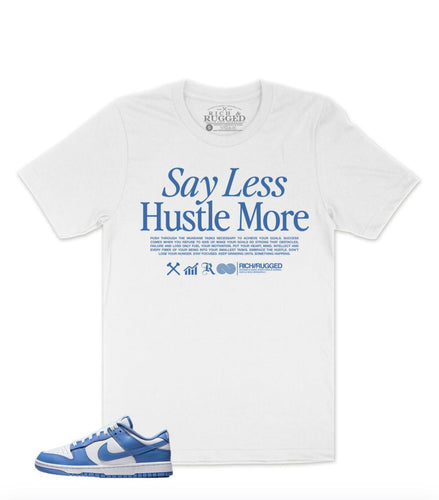 R&R| White/BabyBlue “Hustle More” tee