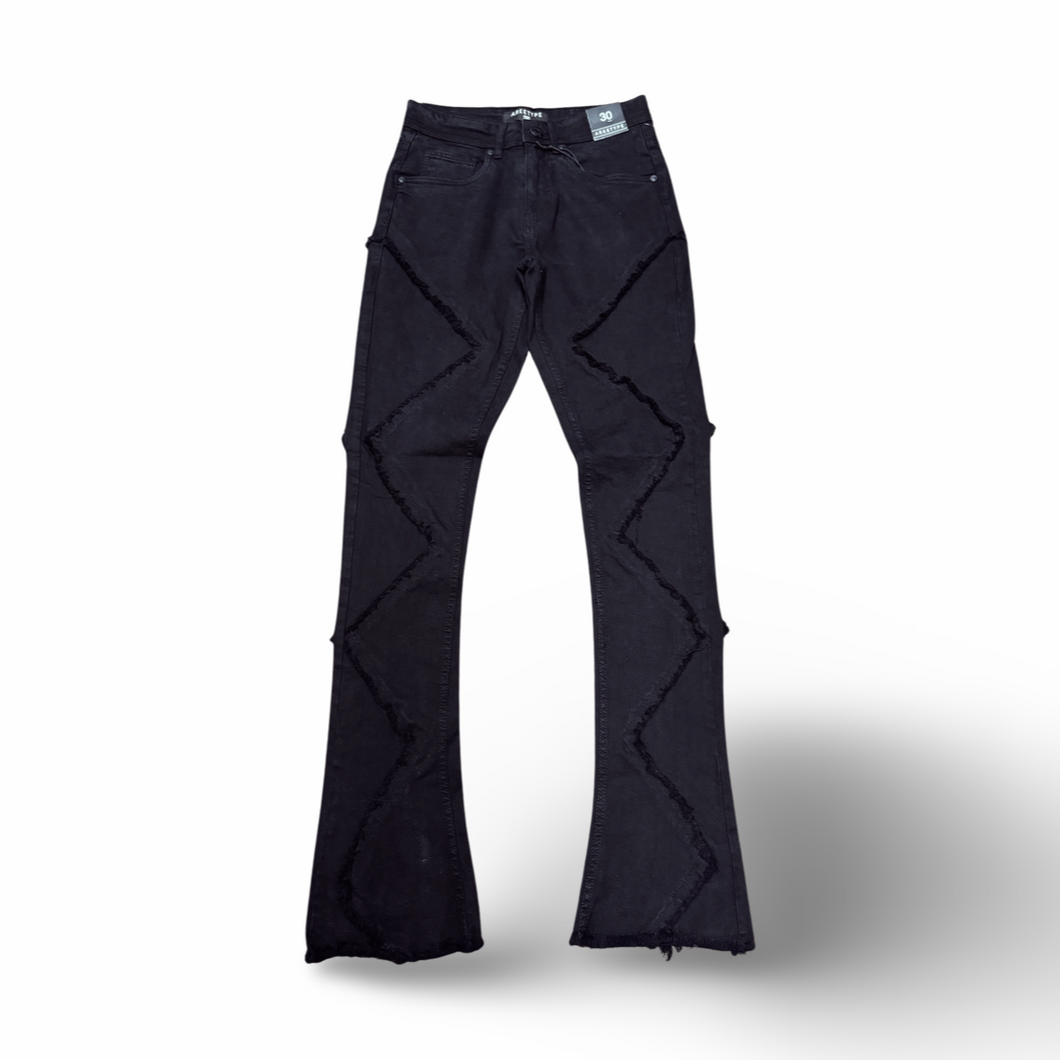 ARK| Jet Black Zig Zag Jeans(Stacked)