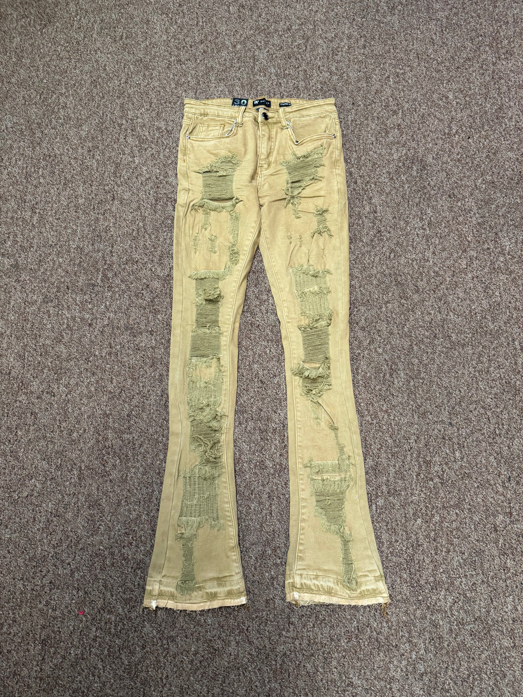 WM| Khaki Rip Denim jeans(Stacked)