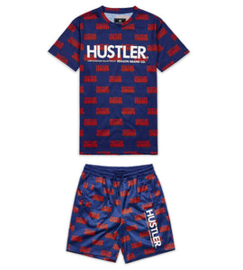 REA| Navy “ Hustler Logo” shorts