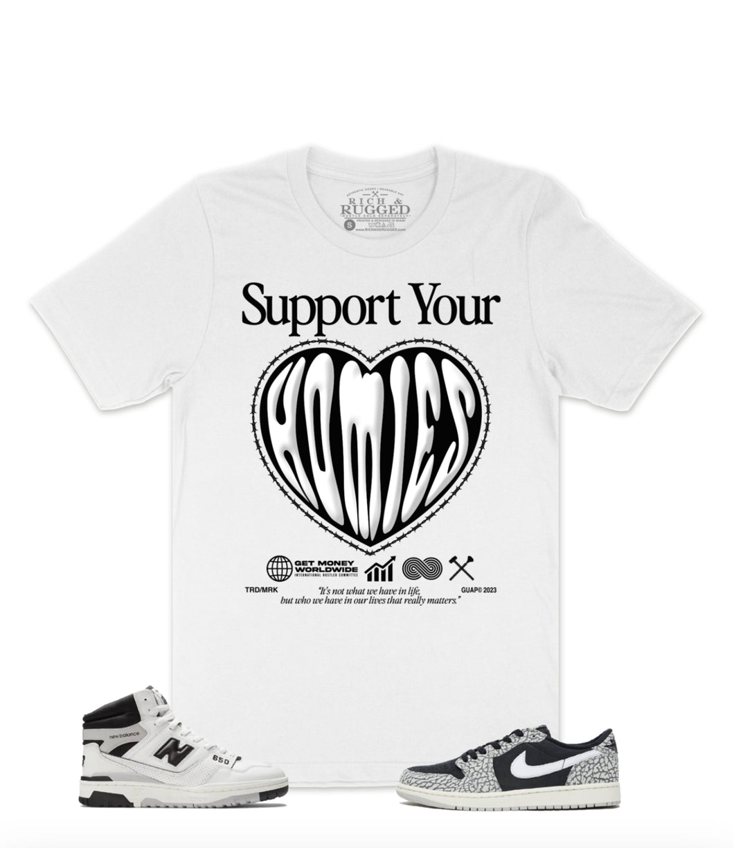 R&R| White “Support your homies” tee