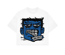 Load image into Gallery viewer, ME| White “Blue monster” cropped tee