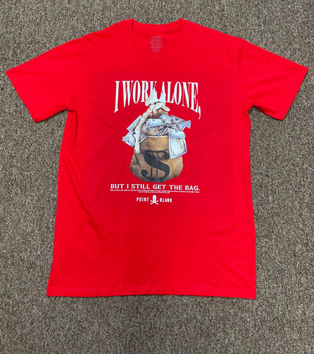 PB| Red “I work alone” tee